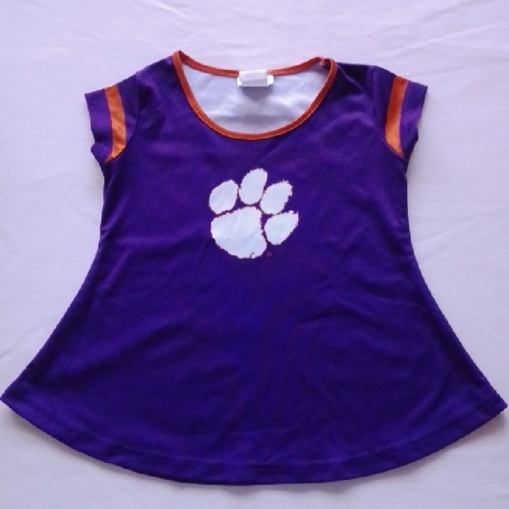 Clemson Purple and Orange Girls Kid Shirt with Paw Print Size 2